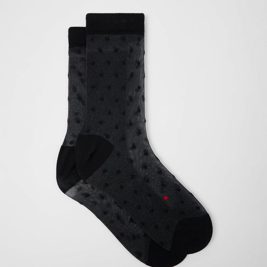 Young Ideas & Henmores -Sheer Polka Dot Socks -79 Black -OS