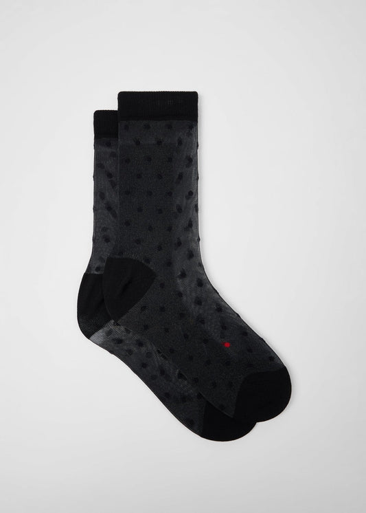 Young Ideas & Henmores -Sheer Polka Dot Socks -79 Black -OS