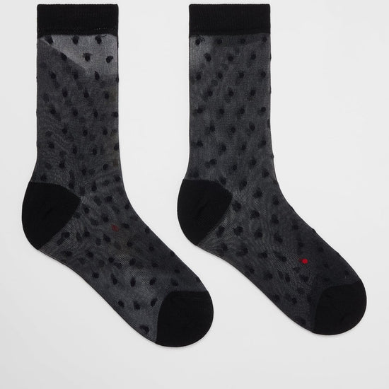 Young Ideas & Henmores -Sheer Polka Dot Socks -79 Black -OS