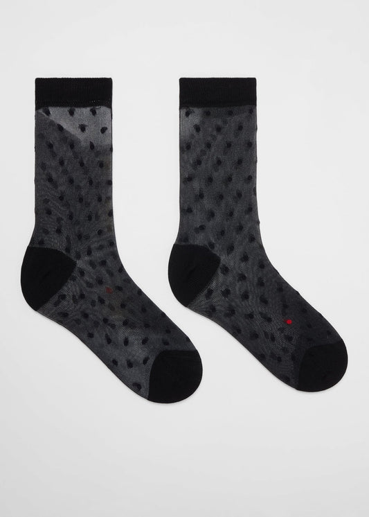 Young Ideas & Henmores -Sheer Polka Dot Socks -79 Black -OS