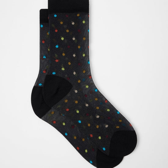 Young Ideas & Henmores -Sheer Polka Dot Swirl Socks -79 Black -OS