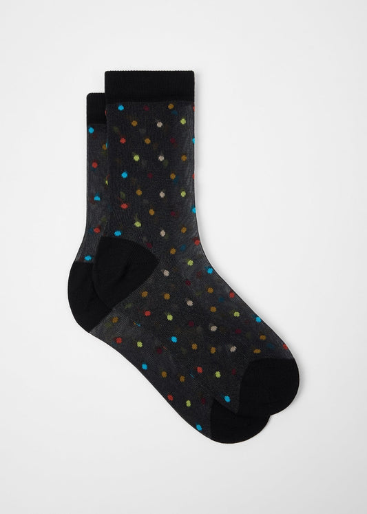 Young Ideas & Henmores -Sheer Polka Dot Swirl Socks -79 Black -OS