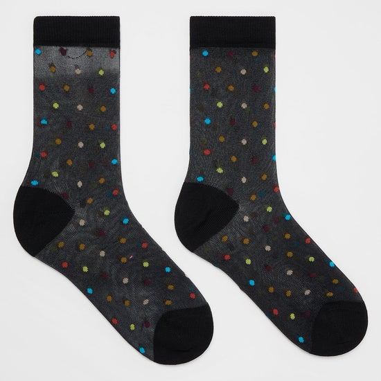 Young Ideas & Henmores -Sheer Polka Dot Swirl Socks -79 Black -OS