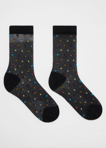 Young Ideas & Henmores -Sheer Polka Dot Swirl Socks -79 Black -OS