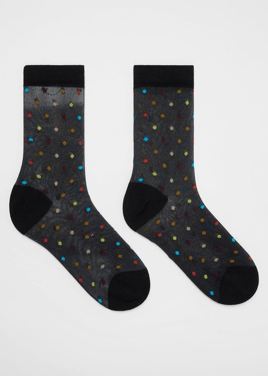 Young Ideas & Henmores -Sheer Polka Dot Swirl Socks -79 Black -OS