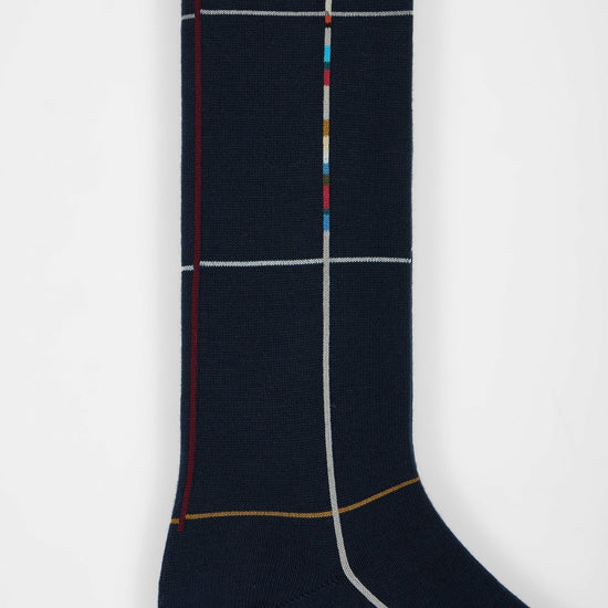 Young Ideas & Henmores -Signature Check Socks -47 Blue -OS
