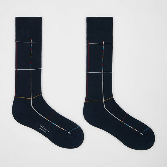 Young Ideas & Henmores -Signature Check Socks -47 Blue -OS
