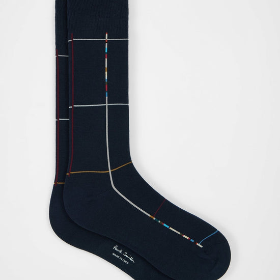 Young Ideas & Henmores -Signature Check Socks -47 Blue -OS