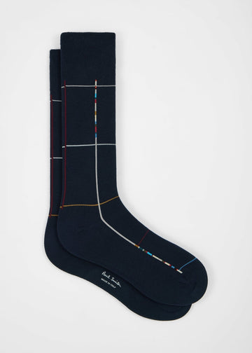 Young Ideas & Henmores -Signature Check Socks -47 Blue -OS