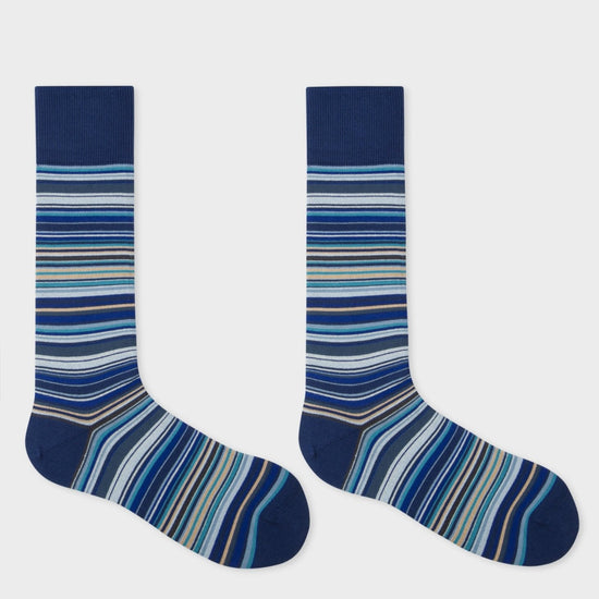 Young Ideas & Henmores -Signature Stripe Socks -47 Blue -OS