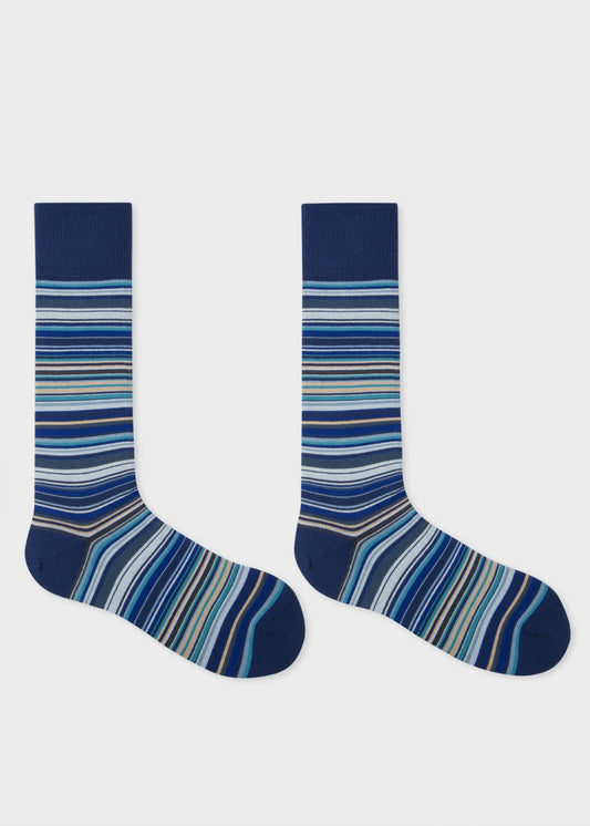 Young Ideas & Henmores -Signature Stripe Socks -47 Blue -OS