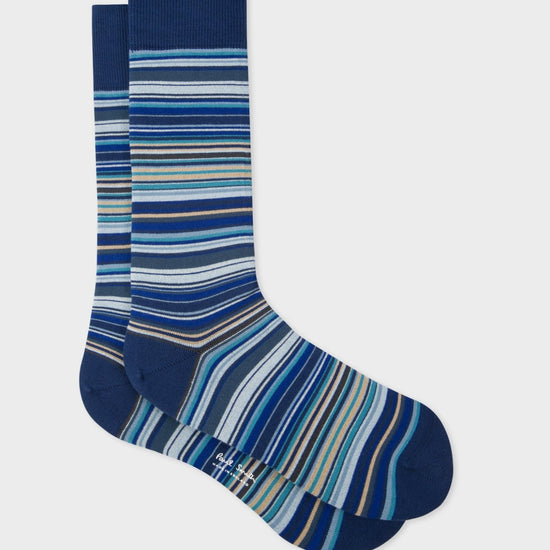 Young Ideas & Henmores -Signature Stripe Socks -47 Blue -OS