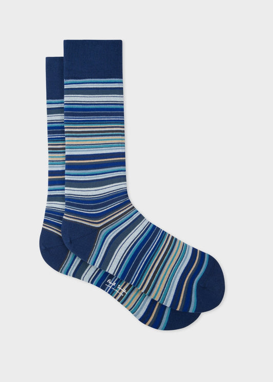 Young Ideas & Henmores -Signature Stripe Socks -47 Blue -OS