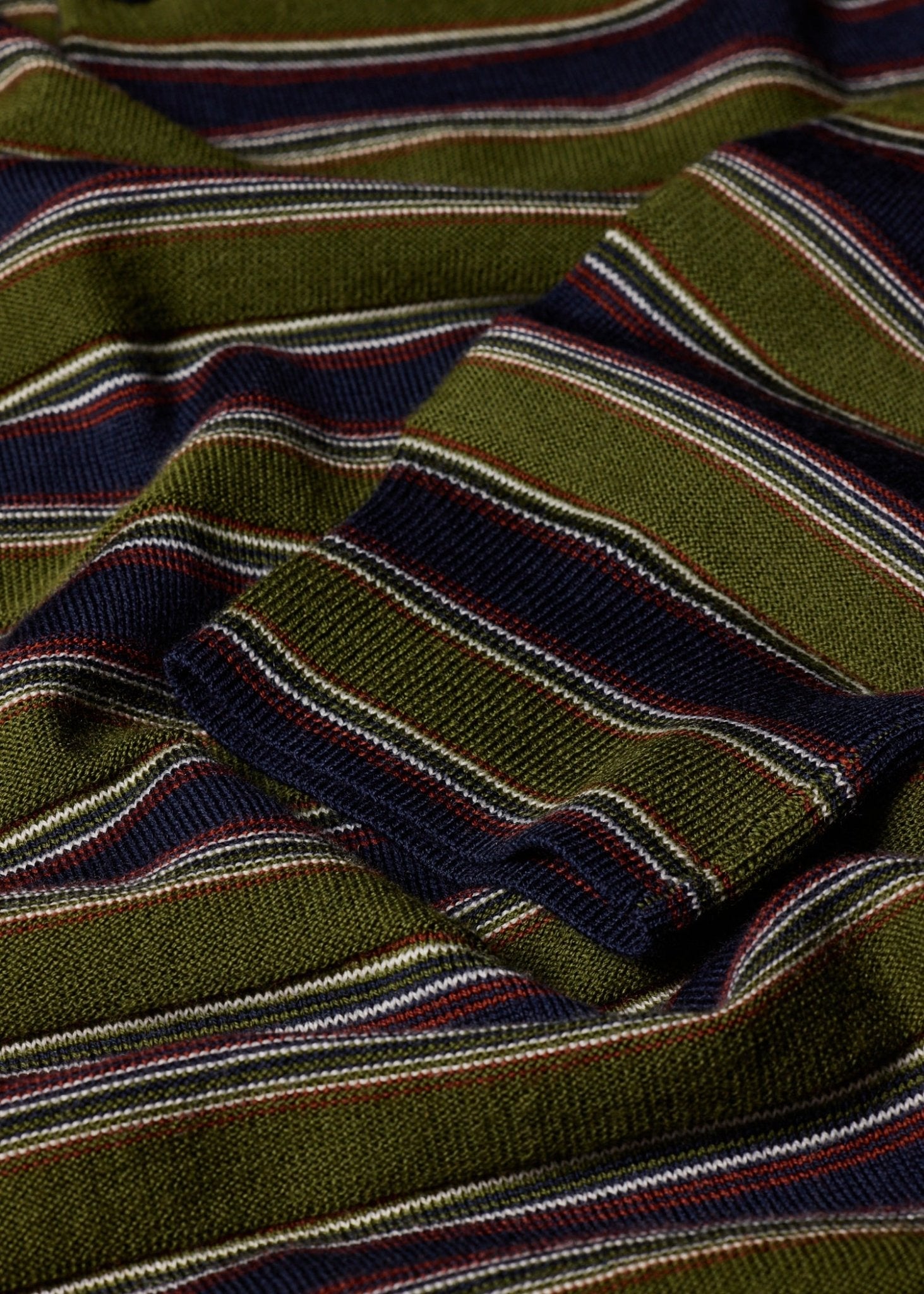 Young Ideas & Henmores -Stripe Merino Polo Shirt -35 Military Green -L