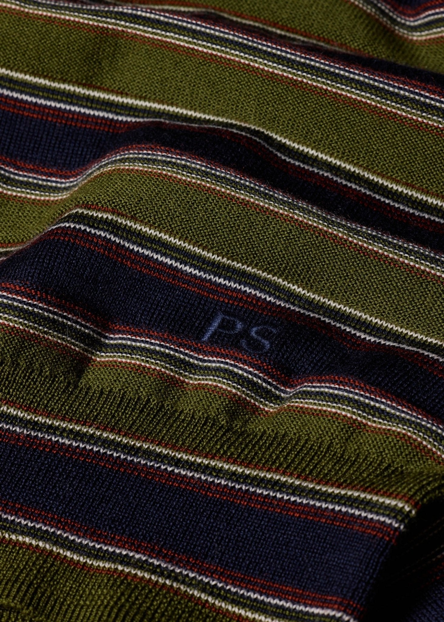 Young Ideas & Henmores -Stripe Merino Polo Shirt -35 Military Green -L