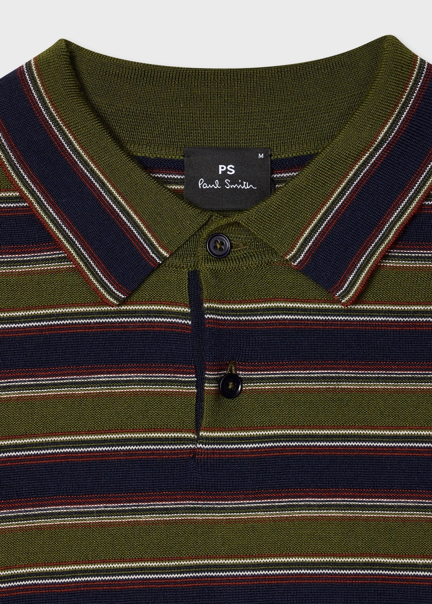 Young Ideas & Henmores -Stripe Merino Polo Shirt -35 Military Green -L