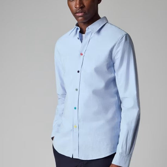 Young Ideas & Henmores -Tailored Fit Coloured Buttons Shirt -40 Sky Blue -XL