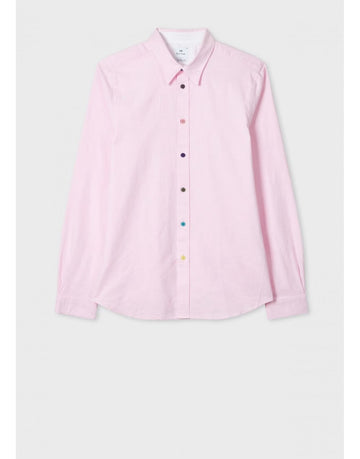 Young Ideas/Henmores - Tailored Fit Coloured Buttons Shirt - 20 Pink - M