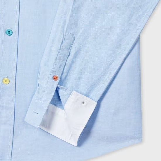 Young Ideas & Henmores -Tailored Fit Coloured Buttons Shirt -40 Sky Blue -XL