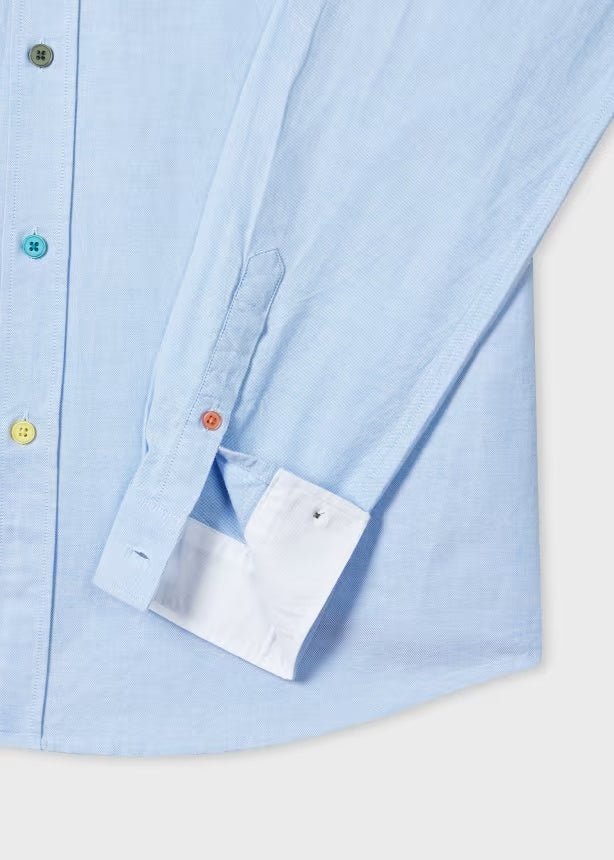 Young Ideas & Henmores -Tailored Fit Coloured Buttons Shirt -40 Sky Blue -XL