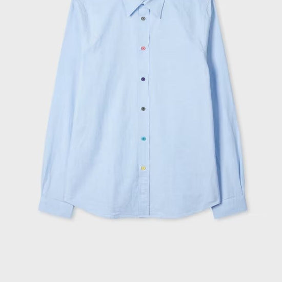 Young Ideas & Henmores -Tailored Fit Coloured Buttons Shirt -40 Sky Blue -XL