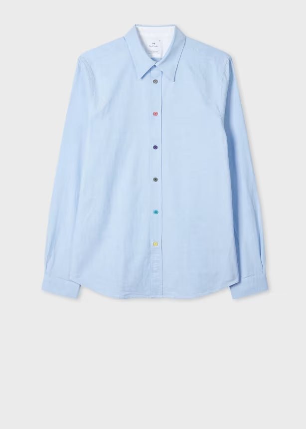 Young Ideas & Henmores -Tailored Fit Coloured Buttons Shirt -40 Sky Blue -XL