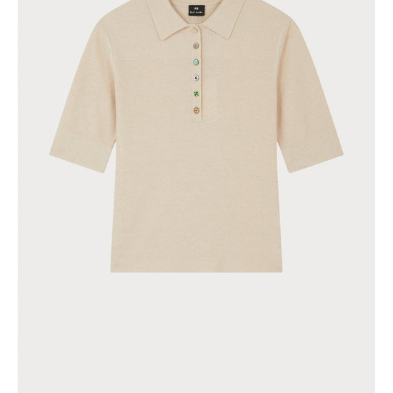 Young Ideas/Henmores - Textured Multi Button Short Sleeve Knitted Top - 04 Blush - XS