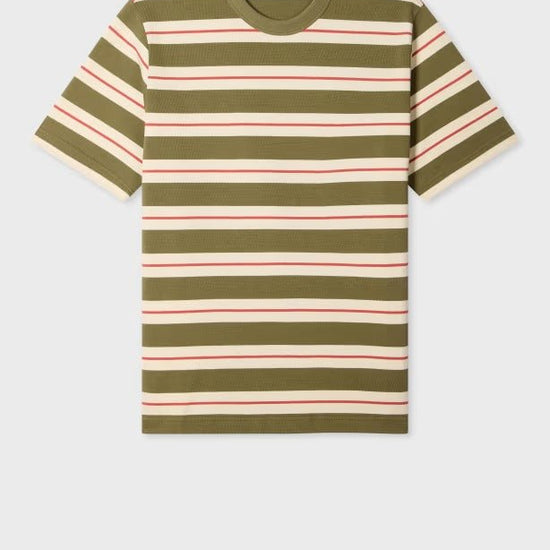 Young Ideas & Henmores -Thick Multi Stripe Short Sleeve T-Shirt -36 Green Multi -L