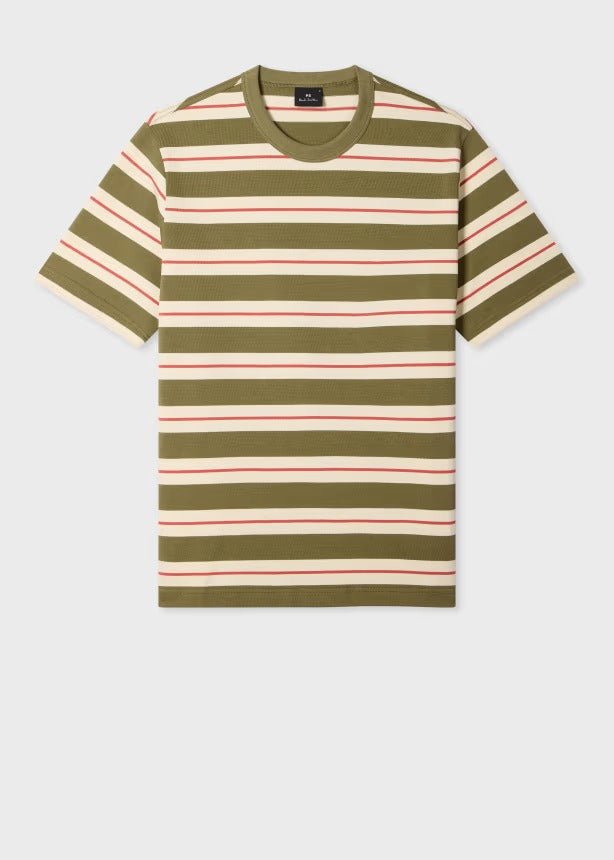 Young Ideas & Henmores -Thick Multi Stripe Short Sleeve T-Shirt -36 Green Multi -L
