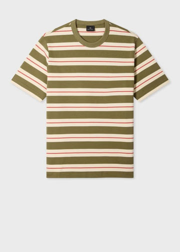 Young Ideas & Henmores -Thick Multi Stripe Short Sleeve T-Shirt -36 Green Multi -L