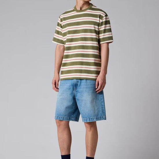 Young Ideas & Henmores -Thick Multi Stripe Short Sleeve T-Shirt -36 Green Multi -L