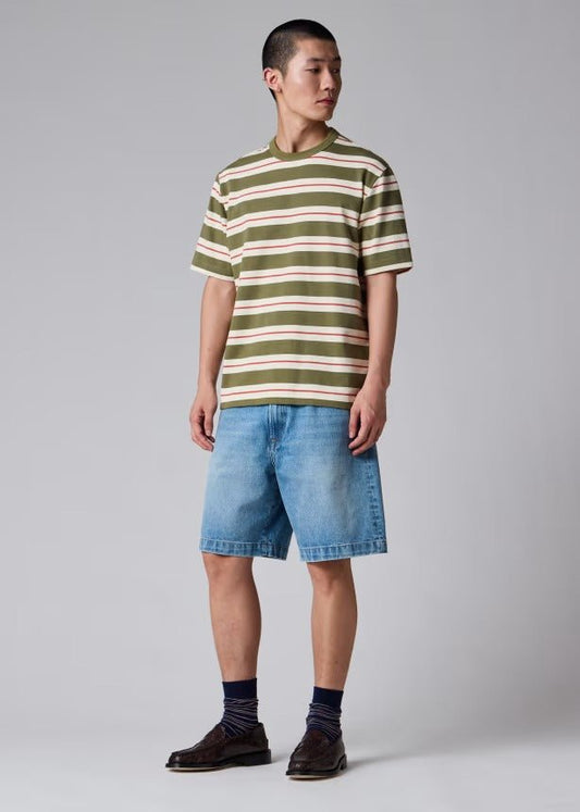 Young Ideas & Henmores -Thick Multi Stripe Short Sleeve T-Shirt -36 Green Multi -L
