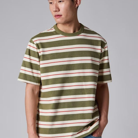 Young Ideas & Henmores -Thick Multi Stripe Short Sleeve T-Shirt -36 Green Multi -L
