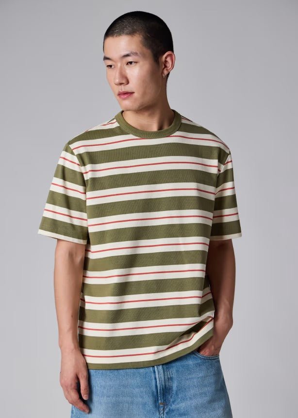 Young Ideas & Henmores -Thick Multi Stripe Short Sleeve T-Shirt -36 Green Multi -L