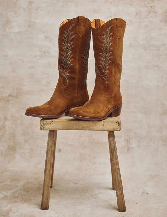 Young Ideas & Henmores -Goldie Embroidered Cowboy Boots -223 Peat -4