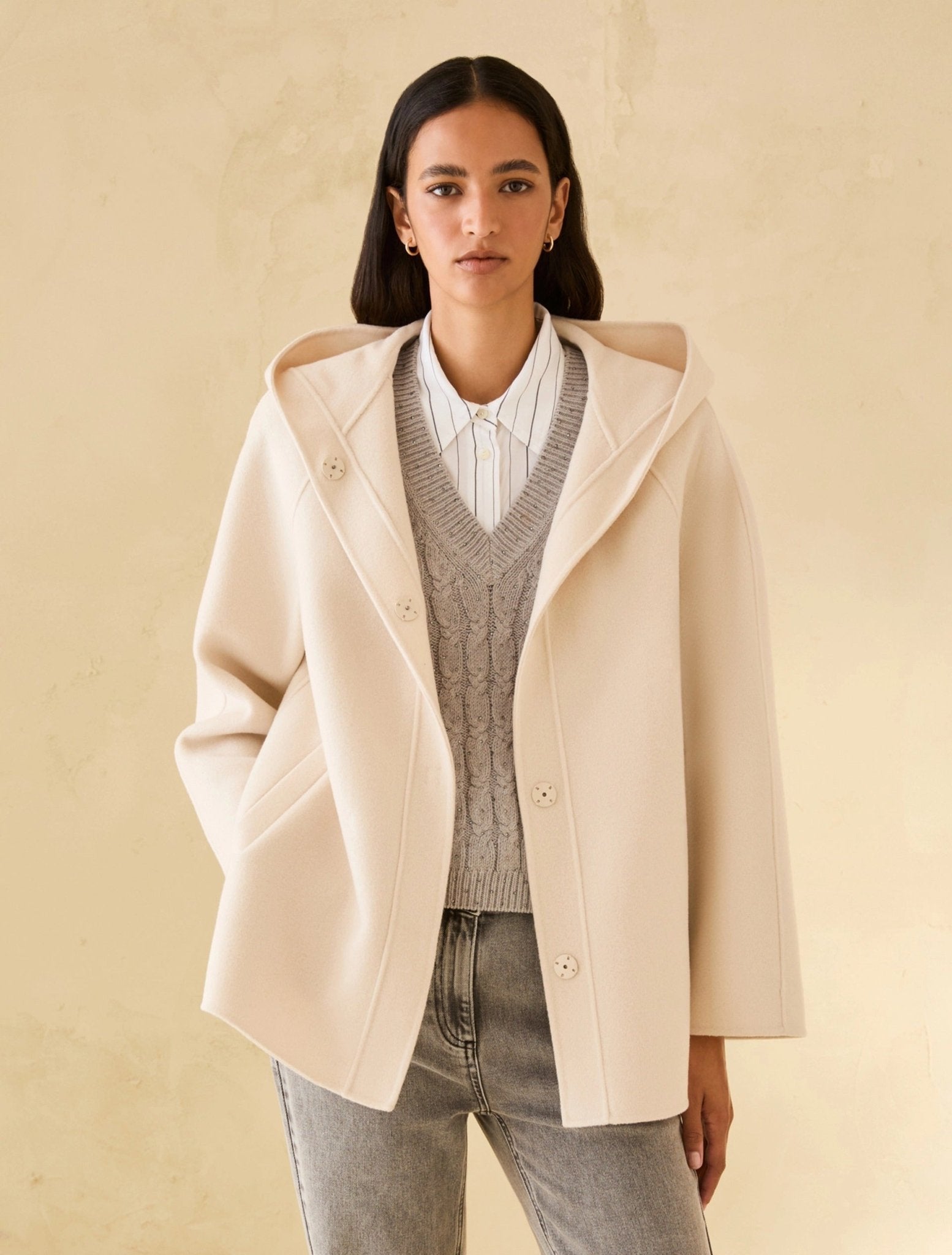 Young Ideas & Henmores - Adorato Hooded Short Wool Coat - 001 Natural - 6