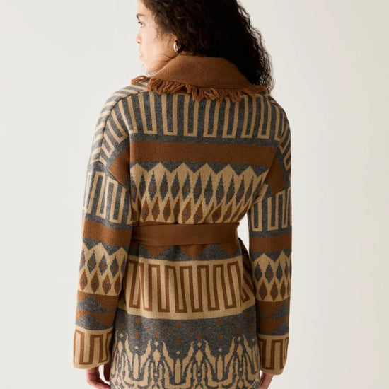 Young Ideas & Henmores -Armonioso Aztec Inspired Long Cardigan -003 Tobacco Brown -XS