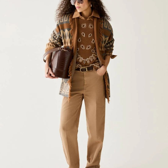Young Ideas & Henmores -Armonioso Aztec Inspired Long Cardigan -003 Tobacco Brown -XS