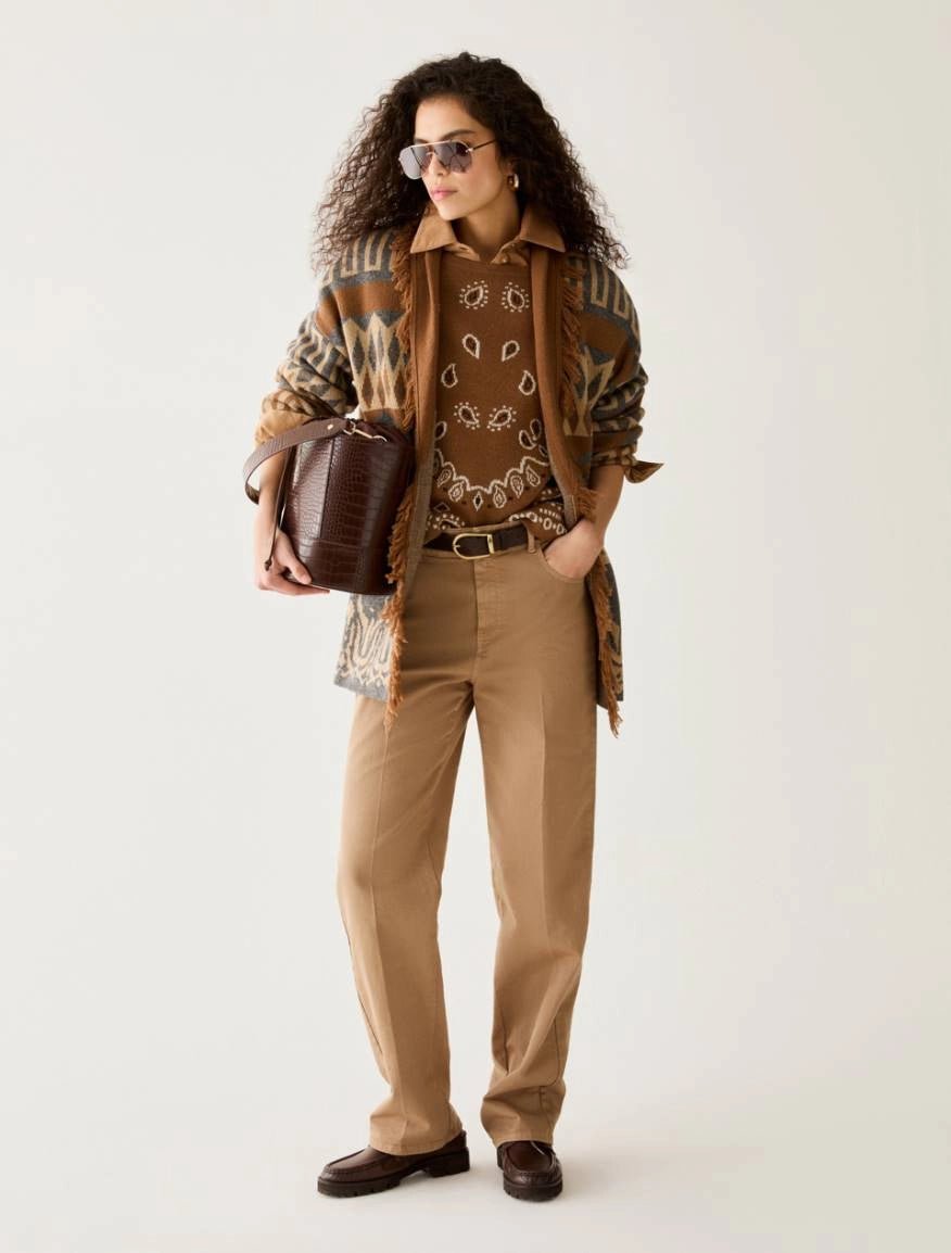 Young Ideas & Henmores -Armonioso Aztec Inspired Long Cardigan -003 Tobacco Brown -XS