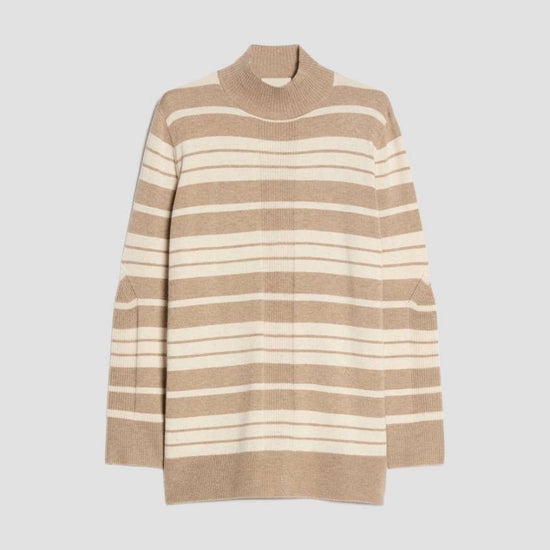 Young Ideas & Henmores -Biacco Multi Stripe Funnel Neck Jumper -013 Hazelnut Brown -XS