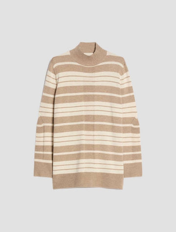 Young Ideas & Henmores -Biacco Multi Stripe Funnel Neck Jumper -013 Hazelnut Brown -XS