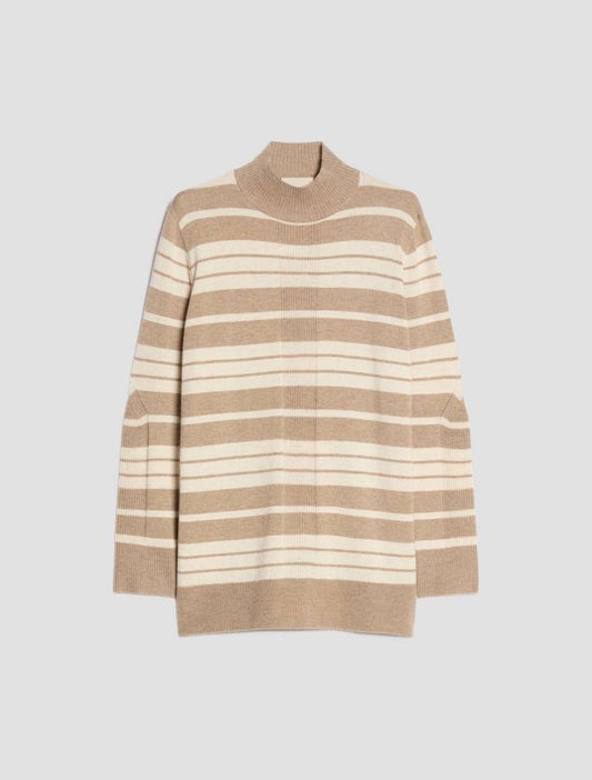 Young Ideas & Henmores -Biacco Multi Stripe Funnel Neck Jumper -013 Hazelnut Brown -XS