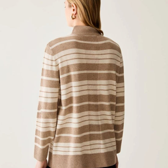Young Ideas & Henmores -Biacco Multi Stripe Funnel Neck Jumper -013 Hazelnut Brown -XS