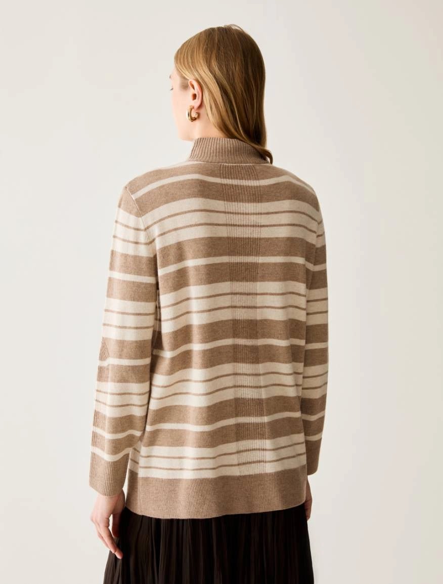 Young Ideas & Henmores -Biacco Multi Stripe Funnel Neck Jumper -013 Hazelnut Brown -XS