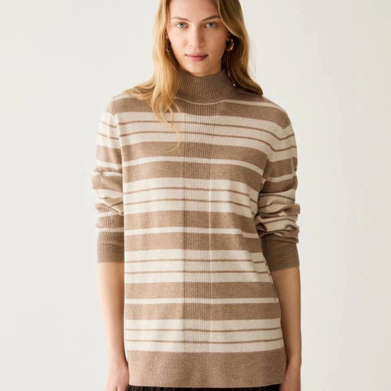 Young Ideas & Henmores -Biacco Multi Stripe Funnel Neck Jumper -013 Hazelnut Brown -XS