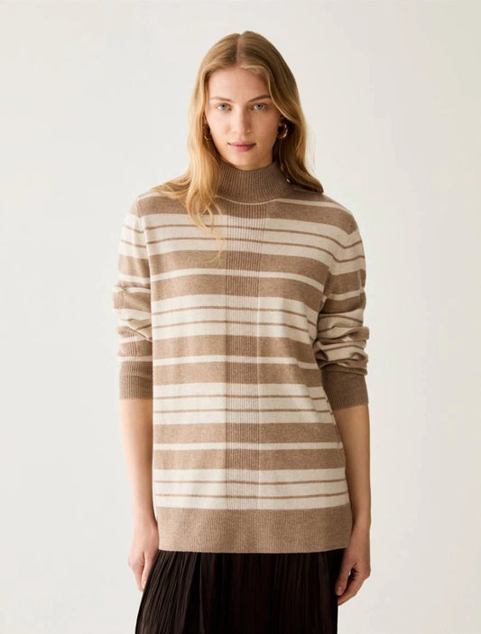 Young Ideas & Henmores -Biacco Multi Stripe Funnel Neck Jumper -013 Hazelnut Brown -XS