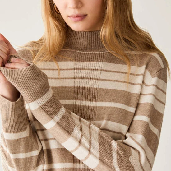 Young Ideas & Henmores -Biacco Multi Stripe Funnel Neck Jumper -013 Hazelnut Brown -XS