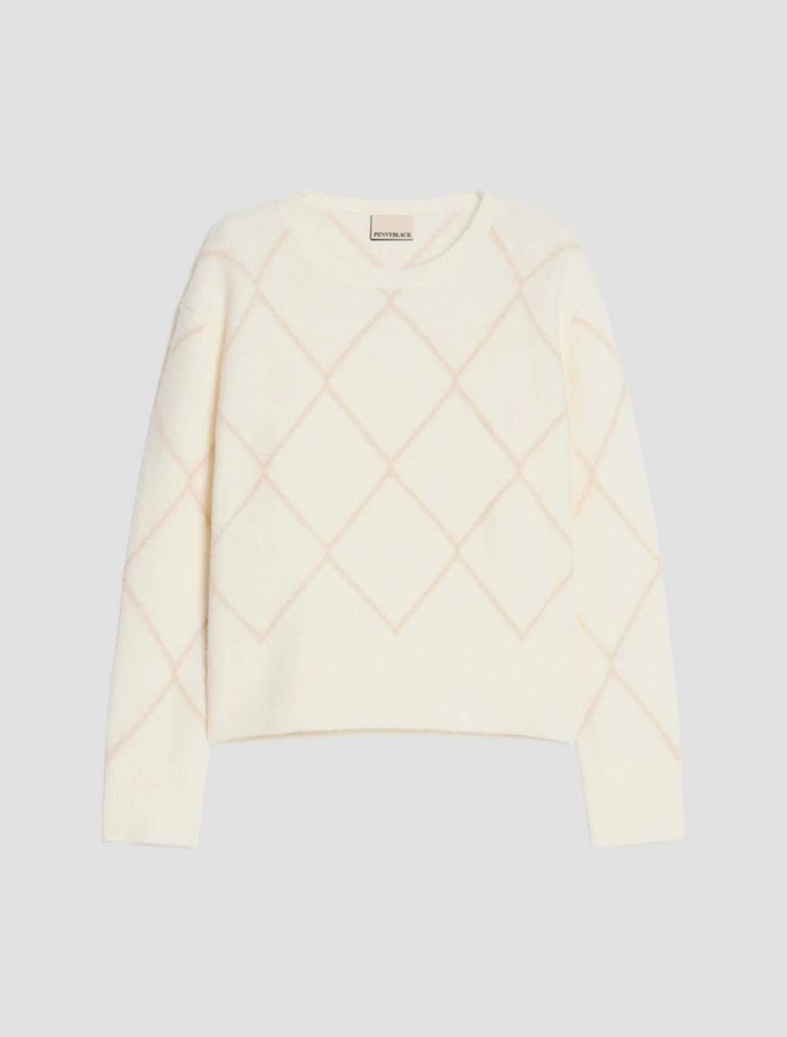 Young Ideas & Henmores -Boero Diamond Fleck Jumper -003 White -XS