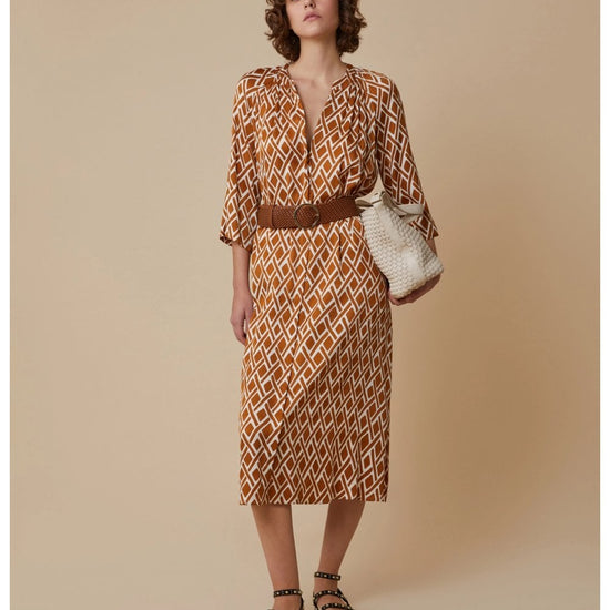 Young Ideas/Henmores - Candito Geometric Tie Waist Dress - 004 Tobacco Brown - 10