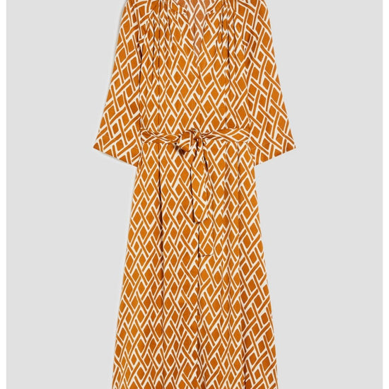 Young Ideas/Henmores - Candito Geometric Tie Waist Dress - 004 Tobacco Brown - 10